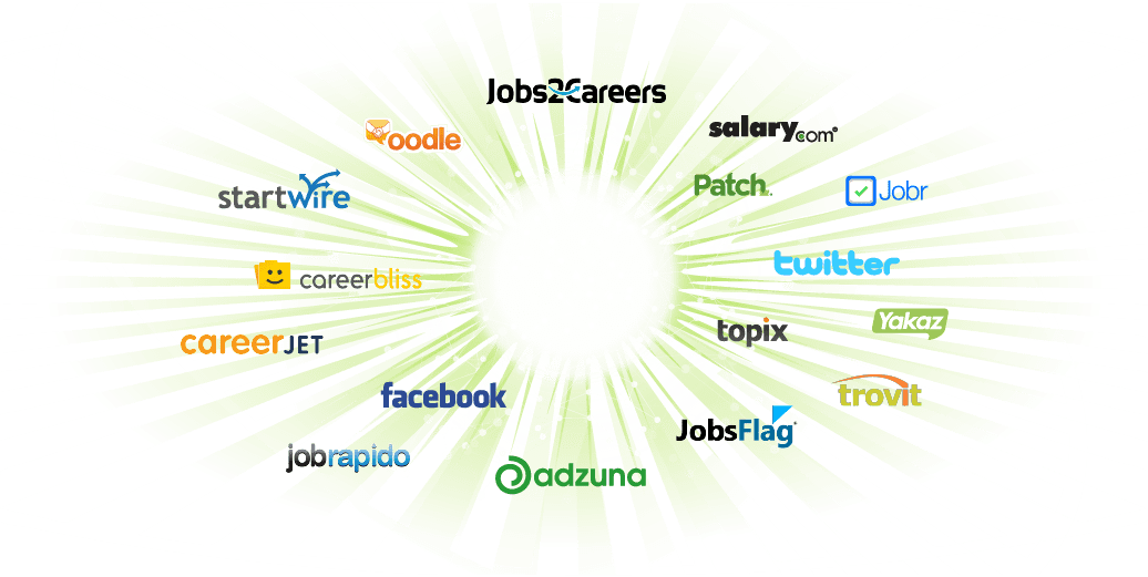 collection of job board logos surrounding a ZipRecruiter logo in the center